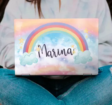 Laptop aufkleber bunte regenbogenwolken - TenStickers