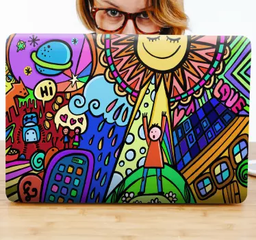 Laptop aufkleber bunte verspielte szene - TenStickers