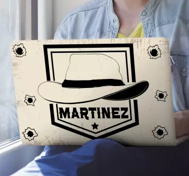 Laptop Aufkleber cowboyhut-design mit individuellem namen - TenStickers