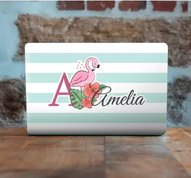 Laptop Aufkleber flamingo blumeninitiale - TenStickers