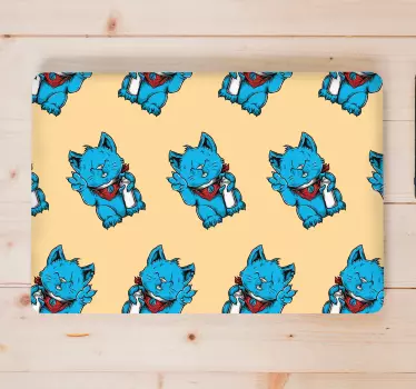 Laptop Aufkleber fröhliche blaue katze - TenStickers
