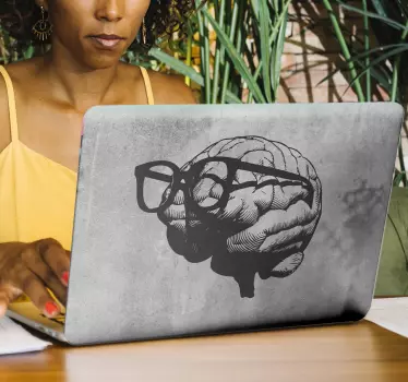 Laptop aufkleber gehirn mit brille - TenStickers