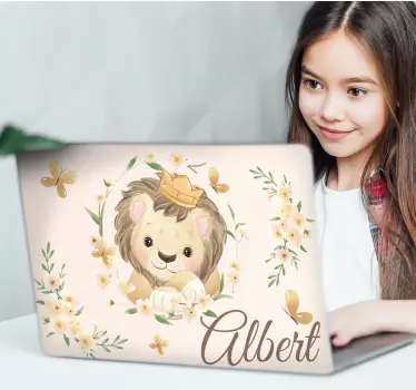 Laptop aufkleber gekrönter löwe mit namen - TenStickers
