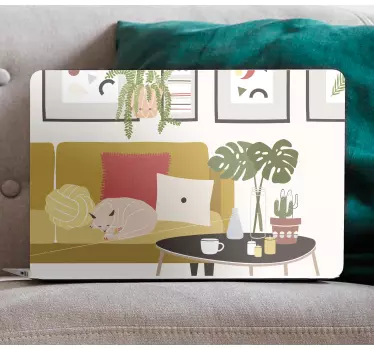 Laptop aufkleber gemütliche katzen szene - TenStickers