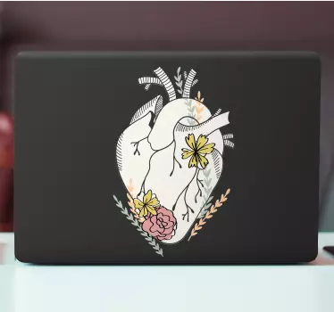 Laptop Aufkleber herz mit blumen - TenStickers