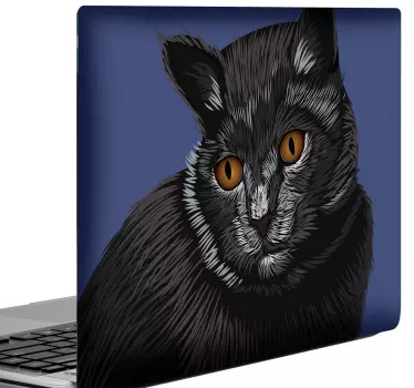Laptop aufkleber katzenportrait schwarz - TenStickers