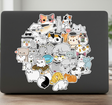 Laptop aufkleber mit niedlichen katzenmotiven - TenStickers