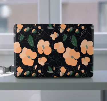 Laptop Aufkleber orangefarbenes blumenmuster - TenStickers