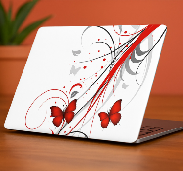 Laptop Aufkleber rote blumenschmetterlinge - TenStickers