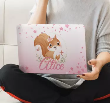 Laptop aufkleber florales eichhörnchen mit namen - TenStickers