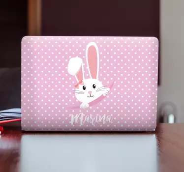Laptop aufkleber weißer hase mit namen - TenStickers