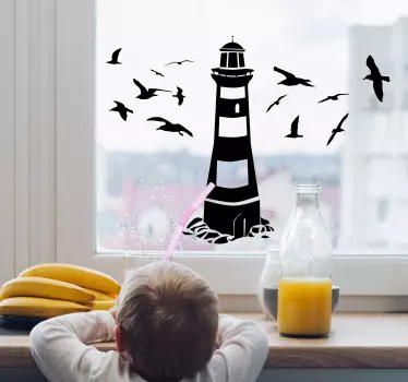 Fensteraufkleber Leuchtturm mit Vögeln - TenStickers