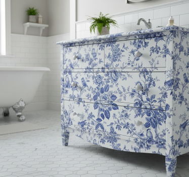 Möbelfolie blaue toile mit floralen singvögeln - TenStickers