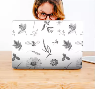 Notebook Aufkleber Graue sprintblumen - TenStickers
