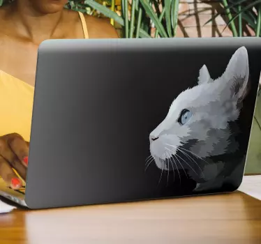 Notebook Aufkleber Katzengesicht mit blauen augen - TenStickers