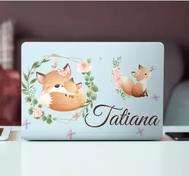 Notebook Aufkleber Süßer tiere fuchs mit Namen - TenStickers