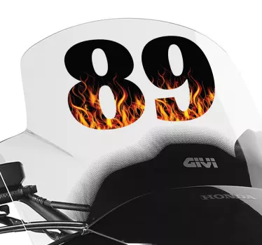 Personalisierte Zahlen mit Feuer Motorrad Aufkleber - TenStickers