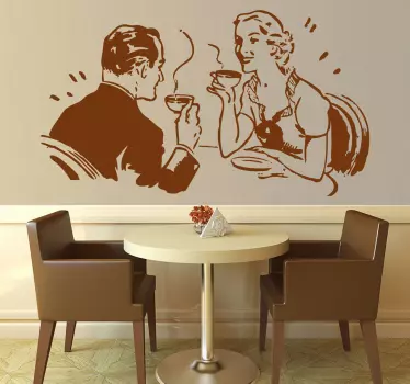 Paar beim Kaffeetrinken Aufkleber - TenStickers