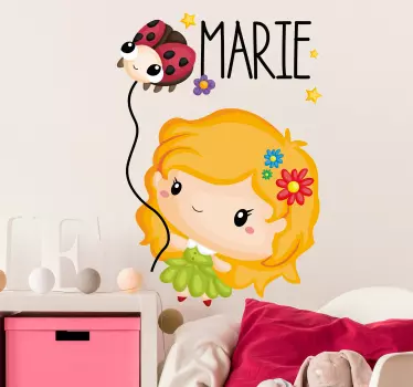 Personalisierbares Marienkäfer Kind Illustration Wandtattoo - TenStickers