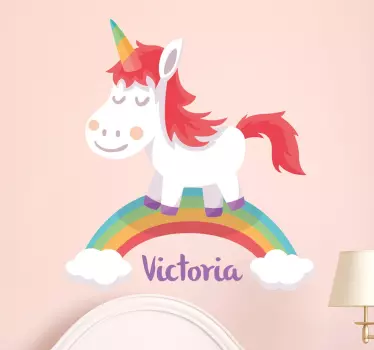 Personalisierbares Einhorn mit Regenbogen Wandtattoo - TenStickers