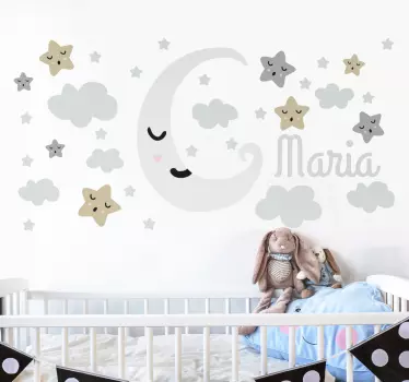 Personalisierte mond und sterne wandaufkleber - TenStickers