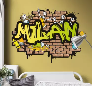 Wandtattoo Jugendzimmer Backsteinmauer Graffiti mit Namen - TenStickers