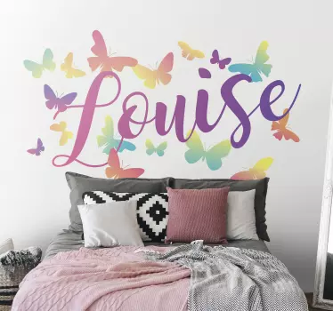 Wandtattoo Jugendzimmer Name mit bunten Schmetterlingen - TenStickers