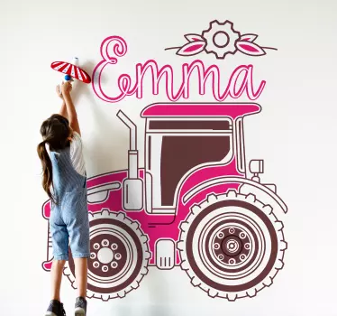 Wandtattoo Traktor in Rosa mit Namen - TenStickers