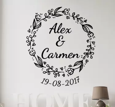 Wandtattoo Hochzeit Blumenkranz mit Namen - TenStickers