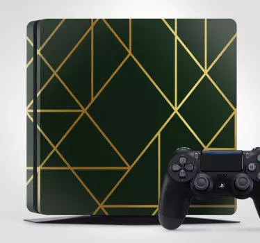 PS4 Skin Grüne textur mit goldenem linienmuster - TenStickers