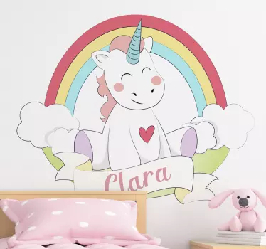 Regenbogen Einhorn Märchen Wandtattoo mit Namen - TenStickers