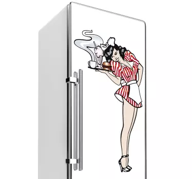 Kühlschrank Folie Retro Kellnerin - TenStickers