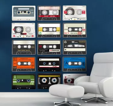 Retro Wandtattoo Kassettensammlung - TenStickers