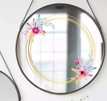 Elegante Blumenverzierung Spiegel Aufkleber Rund - TenStickers