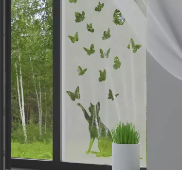 Fensteraufkleber Katze und Schmetterlinge - TenStickers