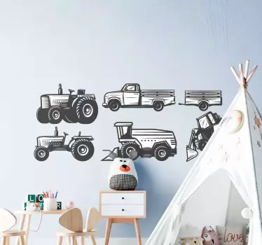 Wandtattoo Traktor schwarz-weiße Zeichnungen - TenStickers