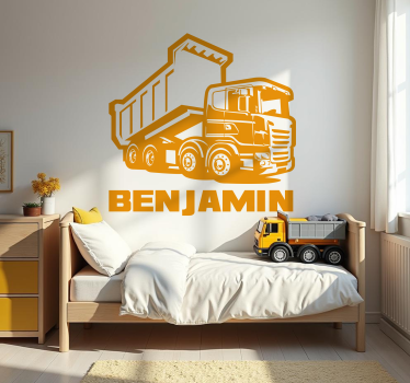 Wandtattoo Kinderzimmer bau-lkw mit namen - TenStickers