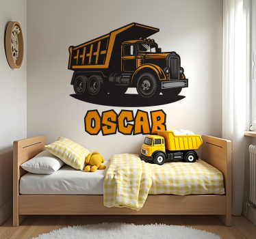 Wandtattoo Kinderzimmer personalisierter orangefarbener bau-lkw - TenStickers