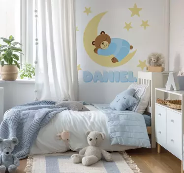 Wandtattoo Teddy blauer happy dreams bär mit namen - TenStickers