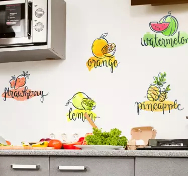 Wandtattoo Küche Früchte Namen Beschriftung - TenStickers
