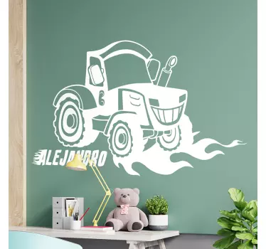 Wandtattoo Traktor in Flammen mit Namen - TenStickers