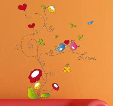 Vogelzweig Love Aufkleber - TenStickers