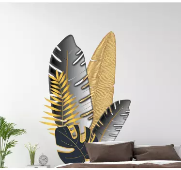 Wandtattoo Pflanze Schlafzimmer goldene Blätter - TenStickers
