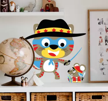 Wandaufkleber Zeichnung Katz und maus spielen - TenStickers
