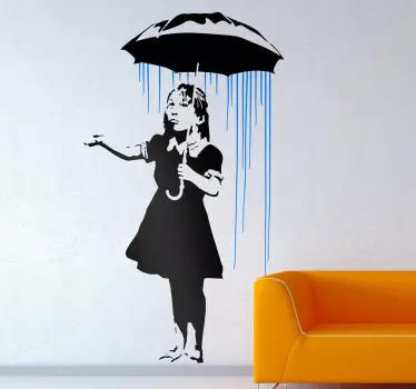 Wandtattoo wohnzimmer Banksy mädchen im regen - TenStickers