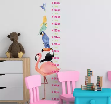 Wandsticker Messlatte Exotische Vögel - TenStickers