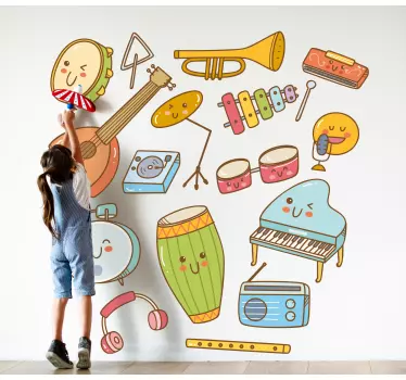 Wandstickers Kinderzimmer Lustige lächelnde musikinstrumente - TenStickers