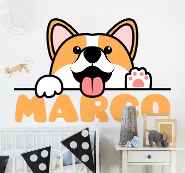 Wandstickers Kinderzimmer Niedliche corgi-hundepfote mit Namen - TenStickers