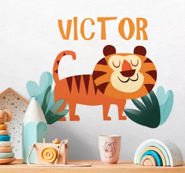 Wandstickers Kinderzimmer Süßer tiger für jungen mit Namen - TenStickers