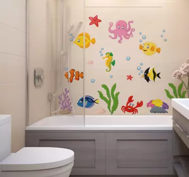 Wandtattoo Badezimmer mit Cartoon Fischen - TenStickers